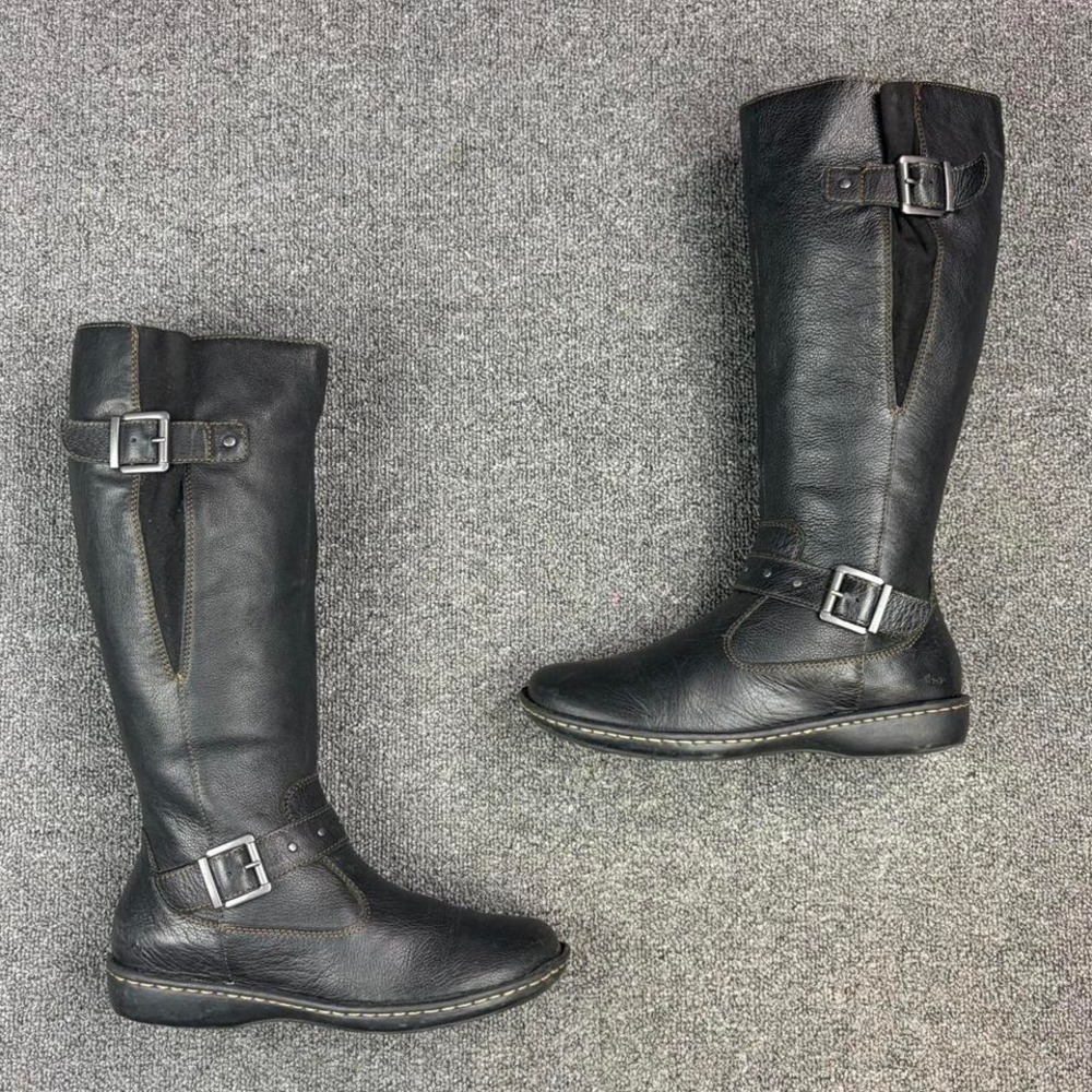 Women's B.O.C. Leather Side Zip‎ Strap Buckle Tall Campus Riding Boots Size 8.5